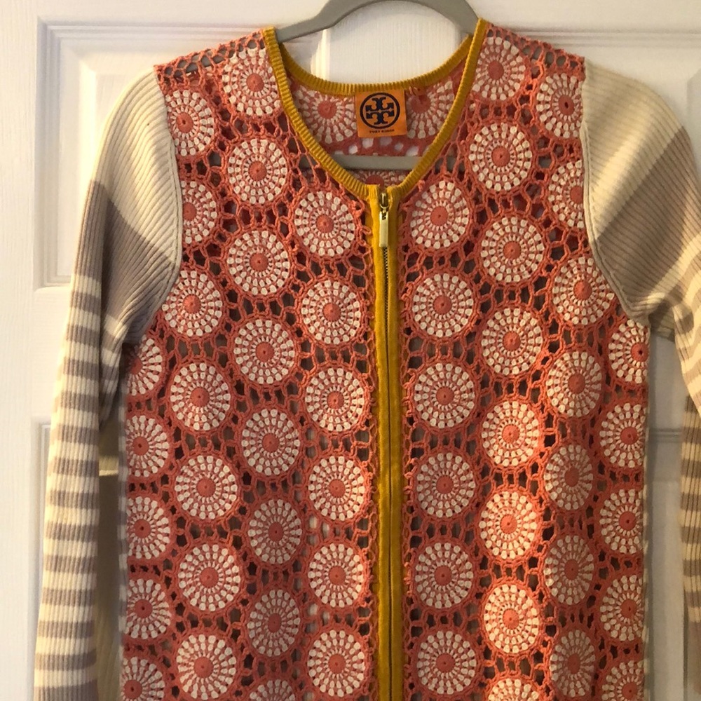 Tory Burch size M open crochet lightweight sweater. Solid back.